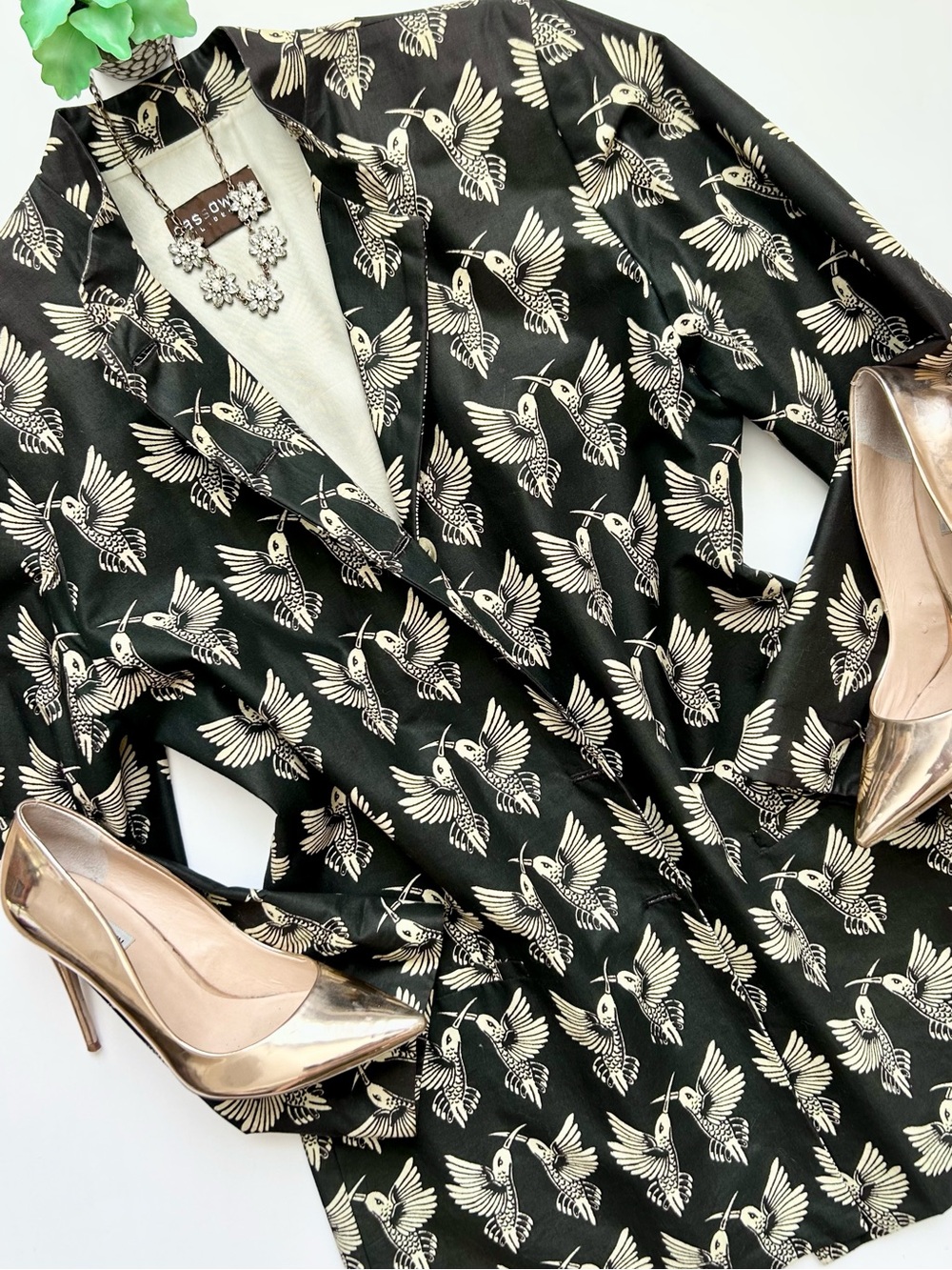 Vintage Cassowary Philadelphia Hummingbird Bird Print Blazer Jacket Size M